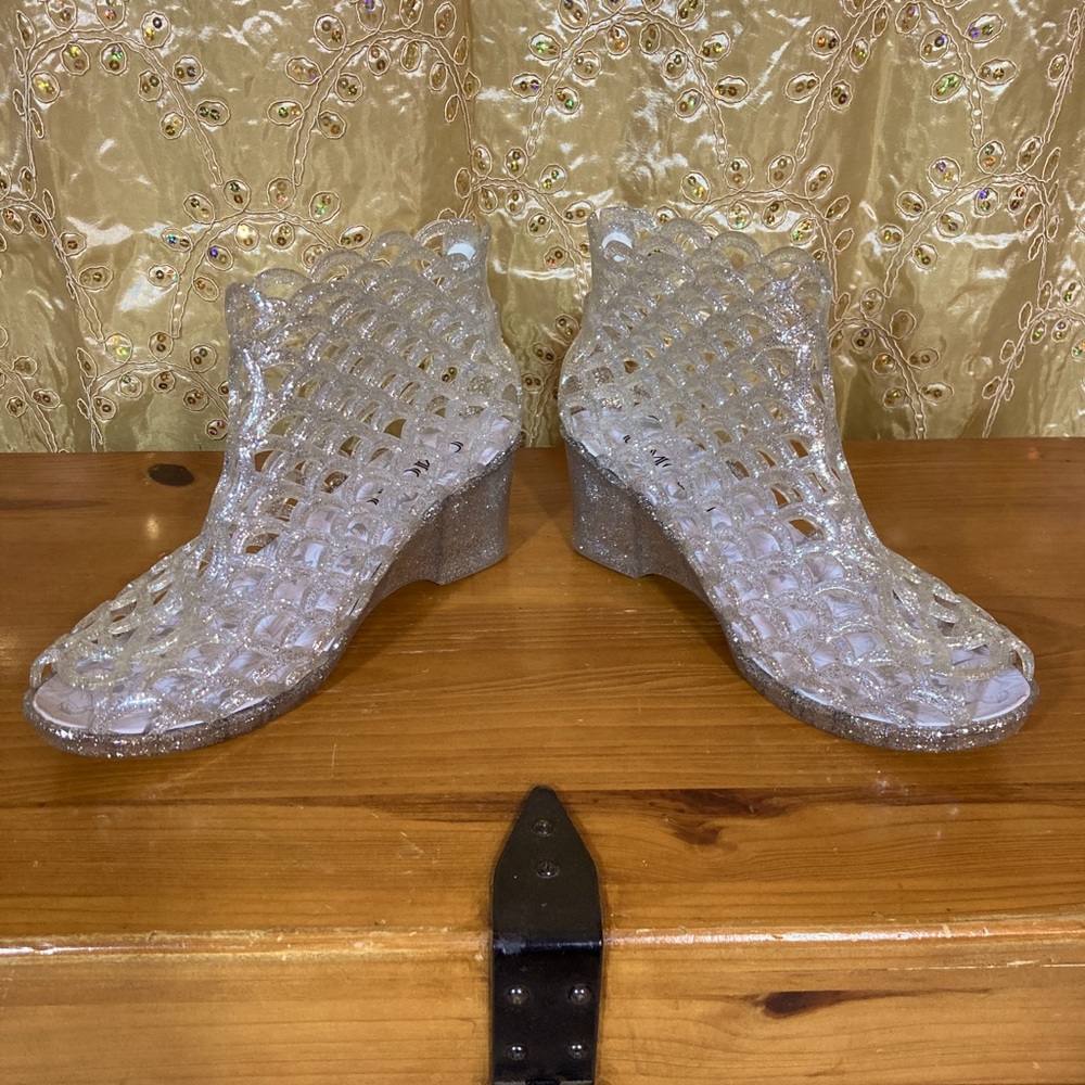Glitter Jelly Wedge Sandals